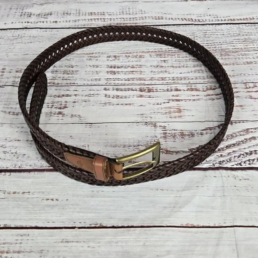 Dockers Belt Mens Sz 40 Brown Woven Leather Brass Buckle Braided Western Cowboy